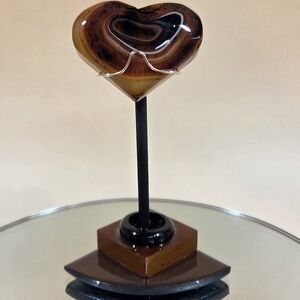 Beautiful Natural Madagascar Banded Agate Gemstone Heart On Handmade Display